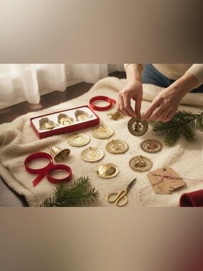 Vintage Woodward's Brass Christmas Ornaments Set 12 Bells Snowman Dove Boxed
